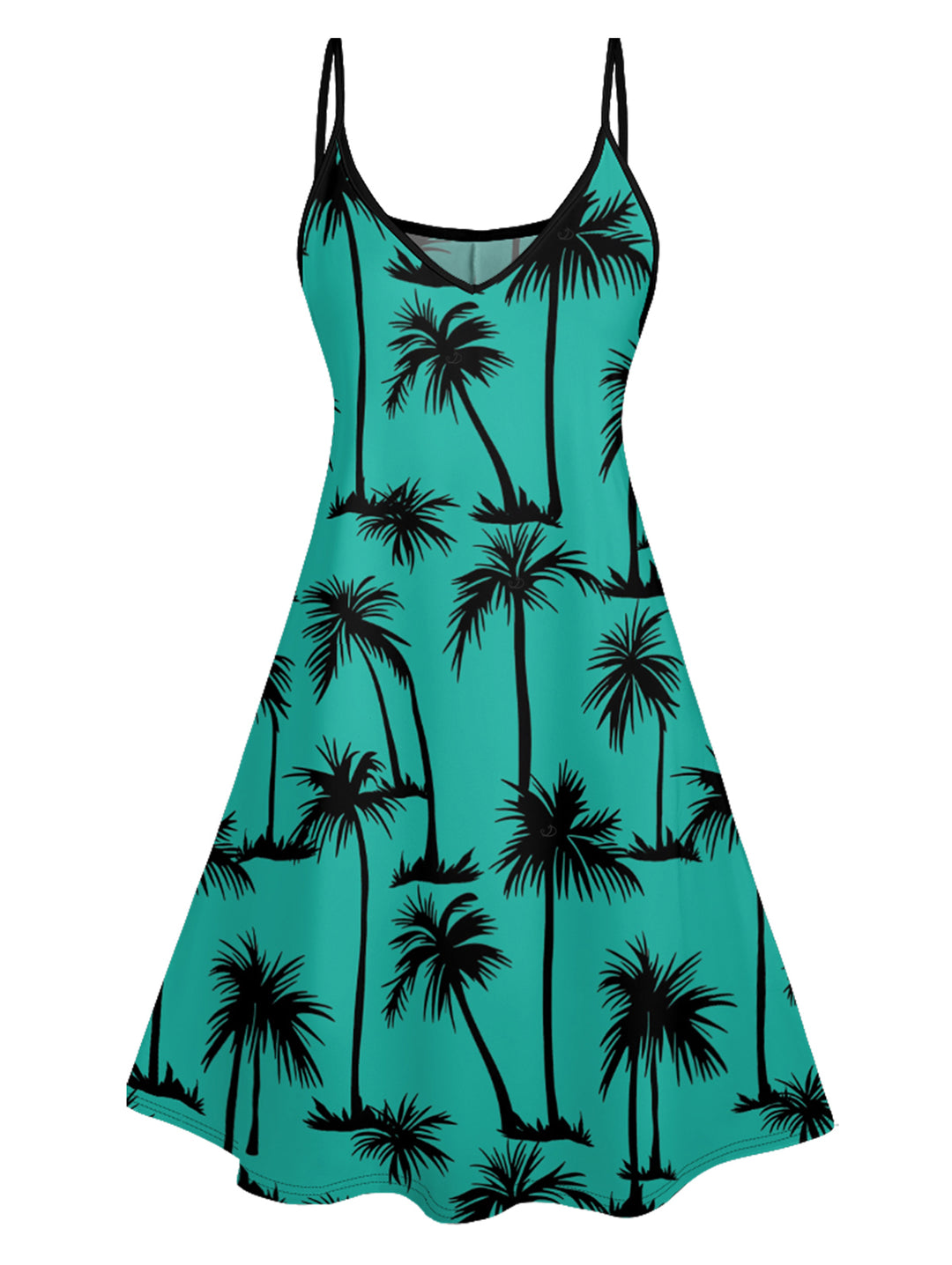 Palm Tree Print Vacation Spaghetti Strap V Neck Mini Dress