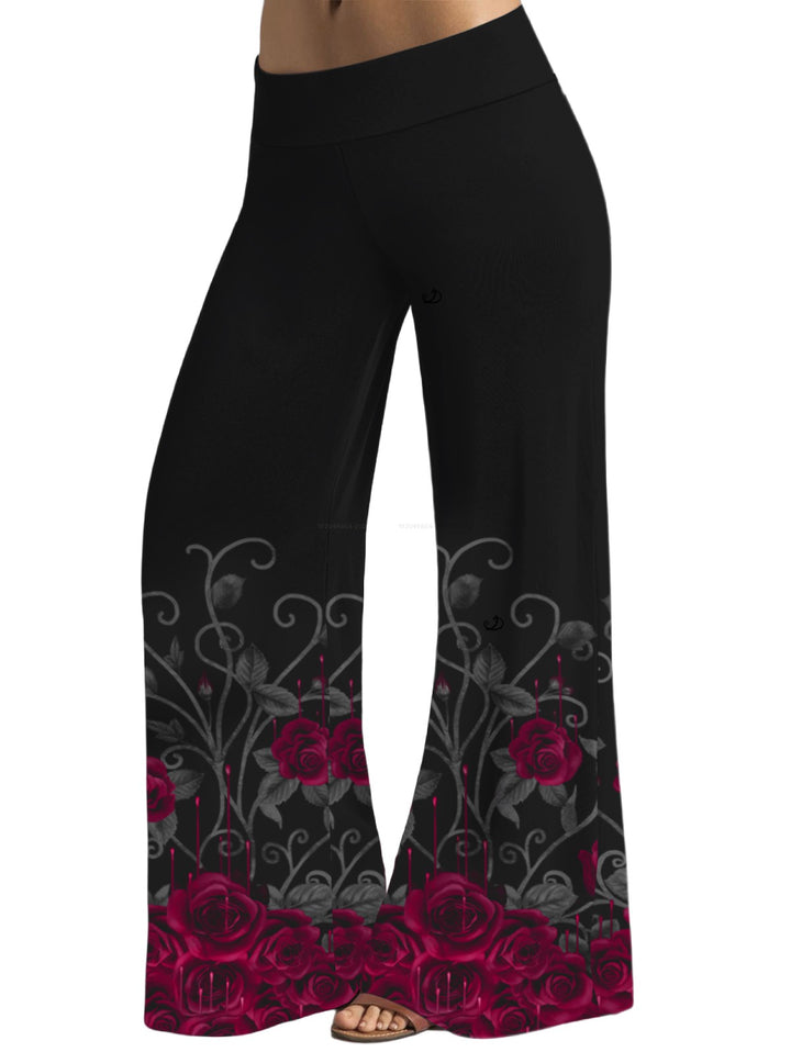 Floral Leaf Pattern Gothic  High Waisted Wide Leg Pants