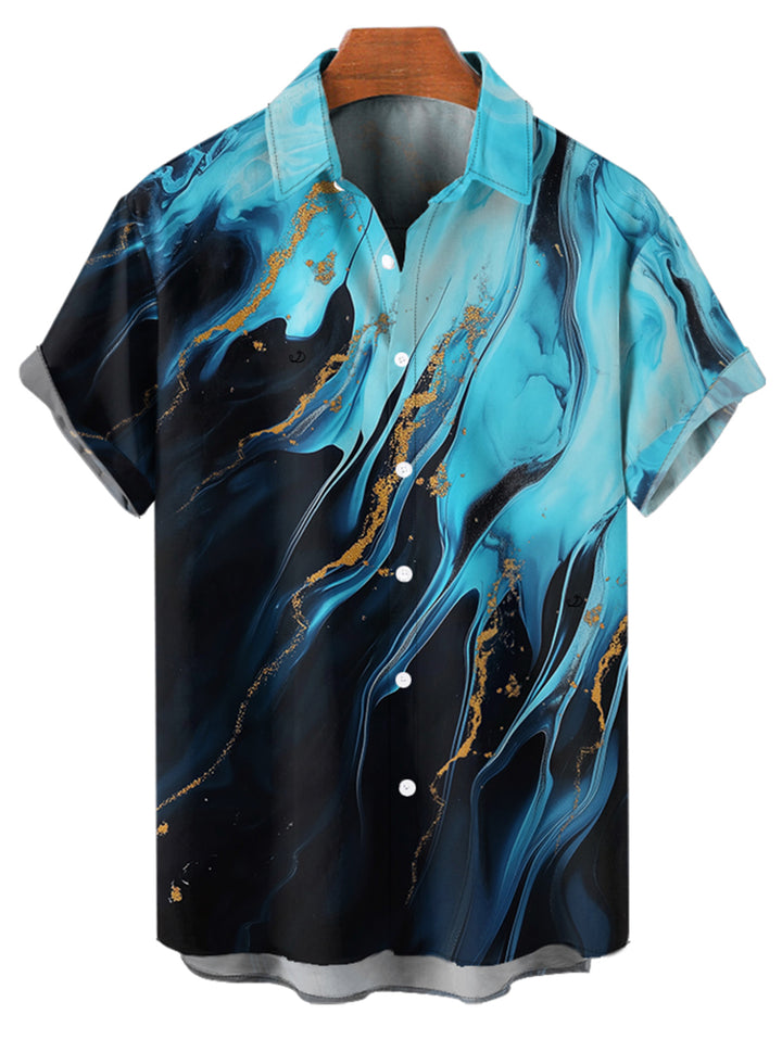 Men's Printed Colorblock Roll Up Sleeve Button Up Vacation Shirt