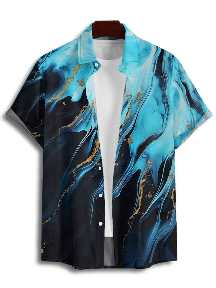 Men's Printed Colorblock Roll Up Sleeve Button Up Vacation Shirt
