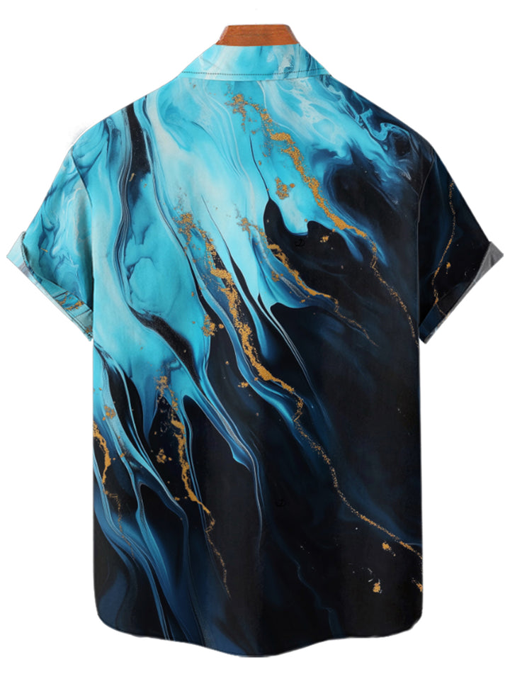 Men's Printed Colorblock Roll Up Sleeve Button Up Vacation Shirt
