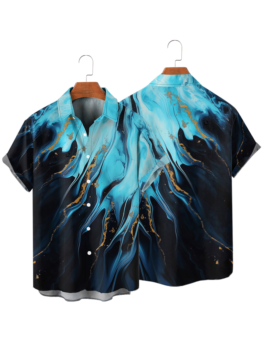 Men's Printed Colorblock Roll Up Sleeve Button Up Vacation Shirt