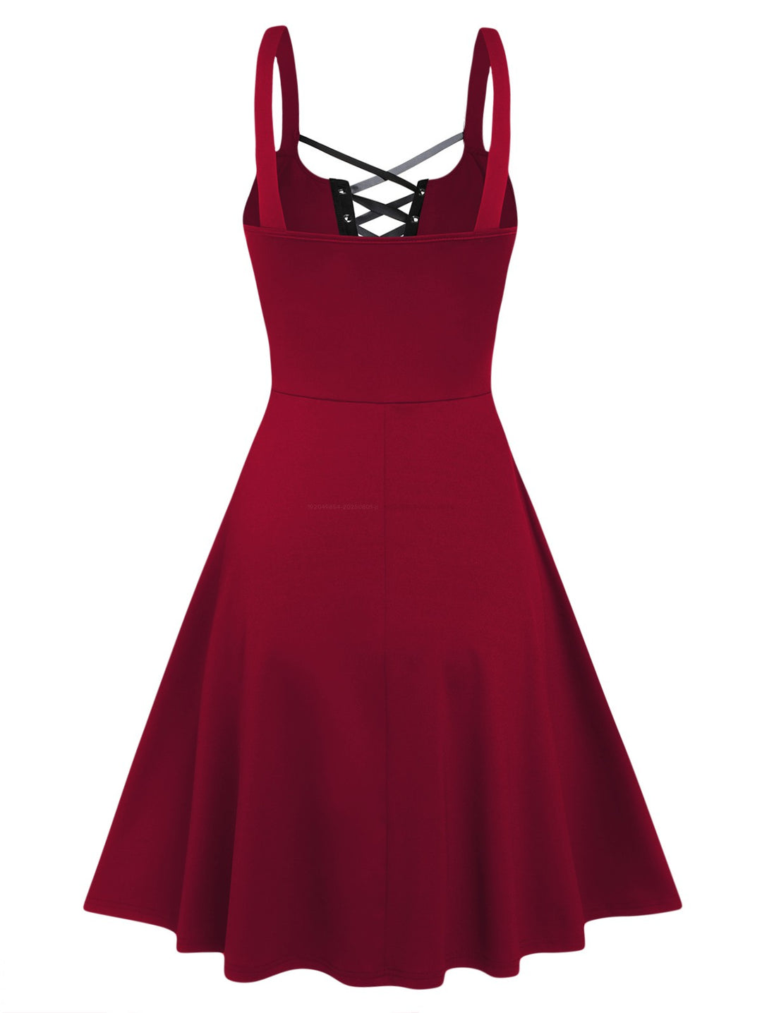 Punk Gothic Lace Up D-ring A Line High Waist Dress-RED
