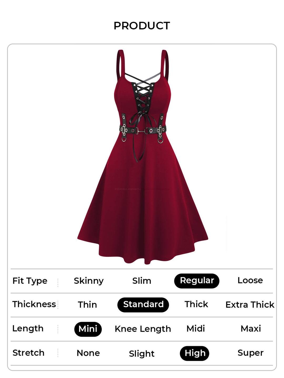 Punk Gothic Lace Up D-ring A Line High Waist Dress-RED
