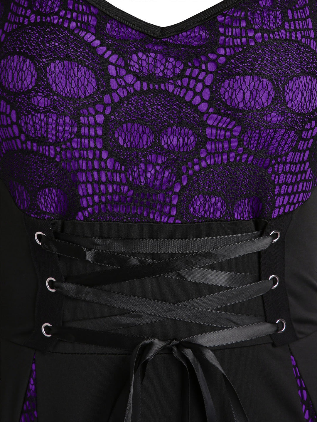 Gothic Dress Skull Lace Godet Dress Lace Up Cross Back A Line Dress