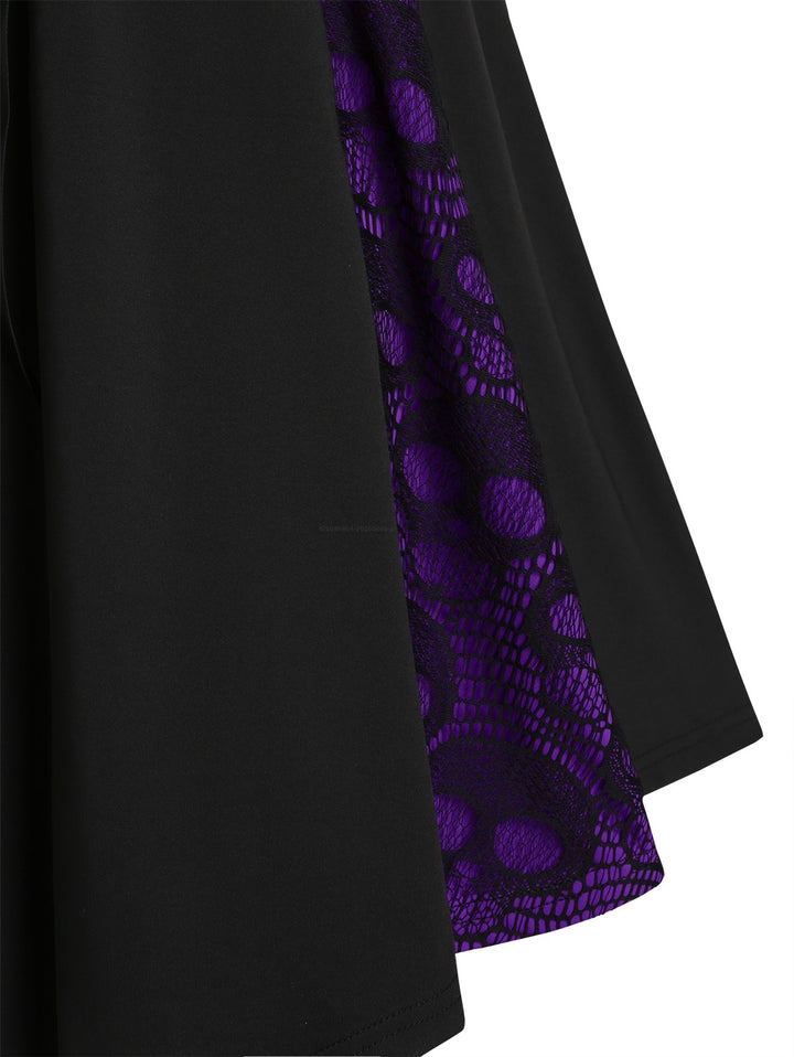 Gothic Dress Skull Lace Godet Dress Lace Up Cross Back A Line Dress