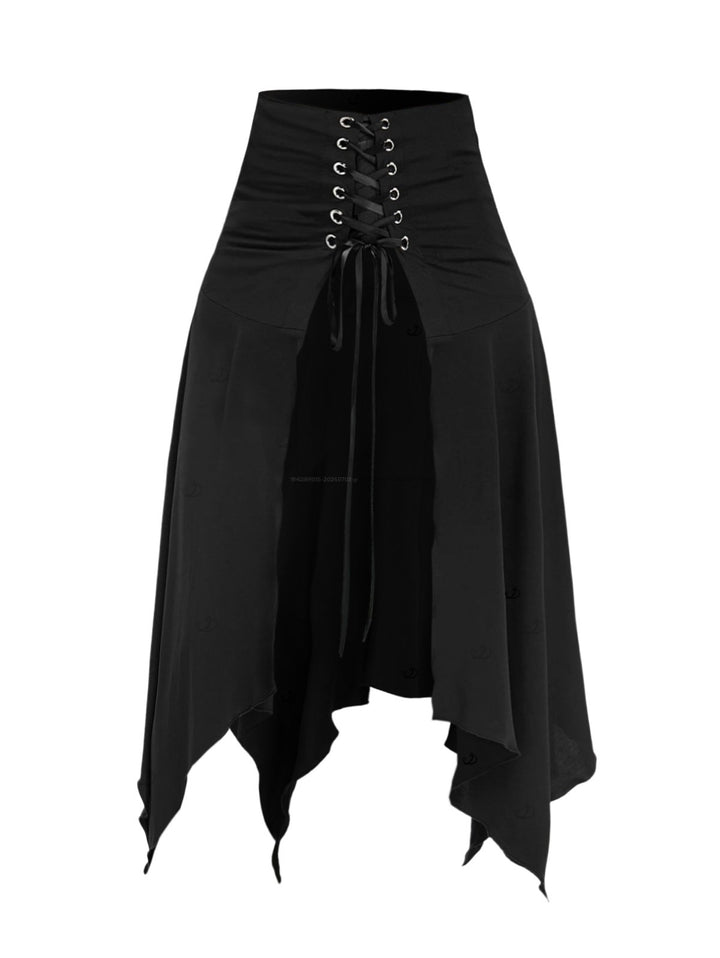 Solid Color Open Front Lace Up Irregular Hem Skirt