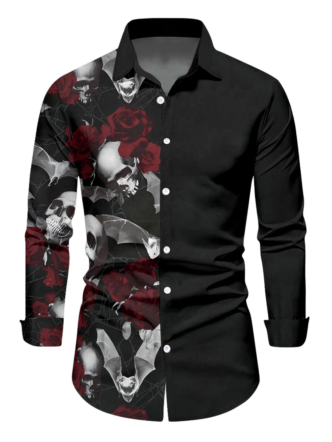 Gothic Couple Outfit -Skull Rose Print Lace Up Off the Shoulder Dress & Matching Shirt
