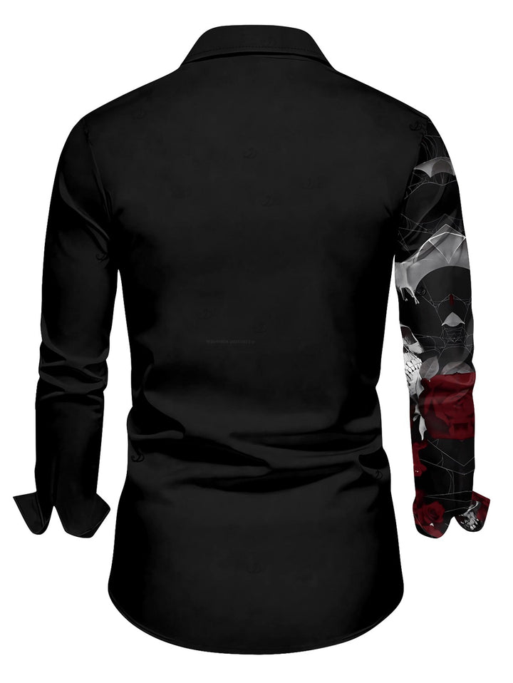 Gothic Couple Outfit -Skull Rose Print Lace Up Off the Shoulder Dress & Matching Shirt
