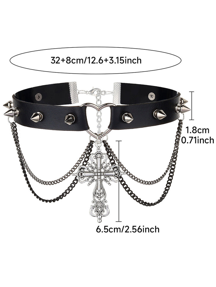 Cross Pendant Rivet Punk Choker Chain Details Gothic Necklace