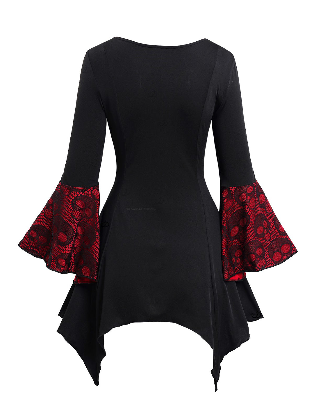 Gothic Top for Halloween Colorblock Skull Lace Up Handkerchief Hem Long Top