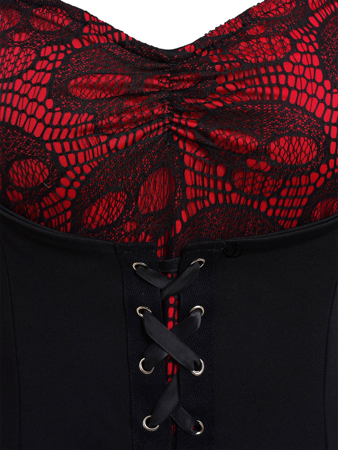 Gothic Top for Halloween Colorblock Skull Lace Up Handkerchief Hem Long Top