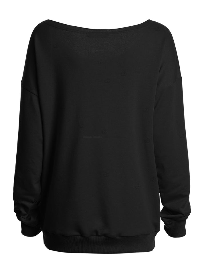 Gothic Skull Letter Heart Print Skew Neck Sweatshirt