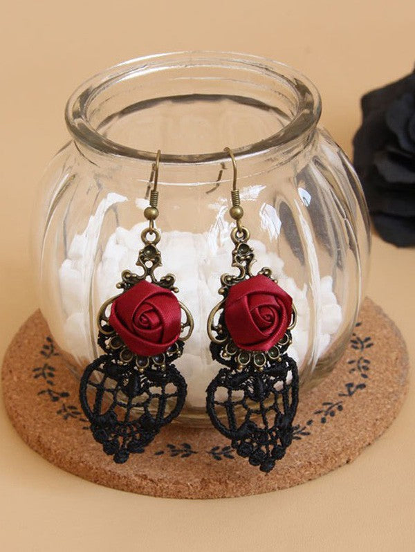 Gothic Accessories Rose Choker & Hollow Out Lace Retro Earrings Set