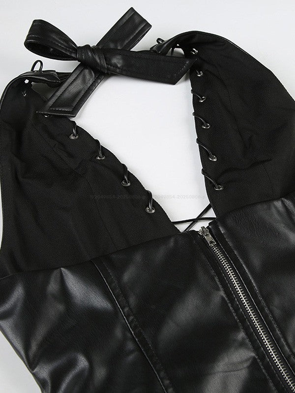 Punk Style Corset Grommet Crossover Open Back Halter Corset