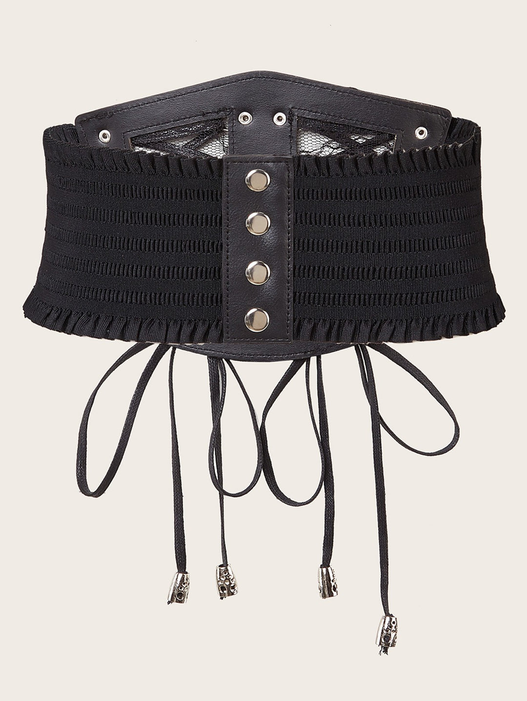 Punk Style Waist Belt Lace Panel Lace Up  Elastic Wide Belt