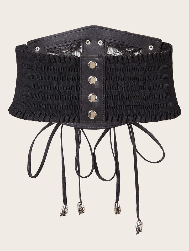 Punk Style Waist Belt Lace Panel Lace Up  Elastic Wide Belt