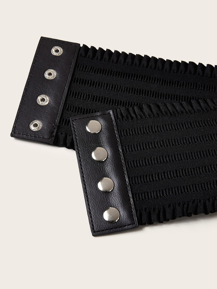 Punk Style Waist Belt Lace Panel Lace Up  Elastic Wide Belt