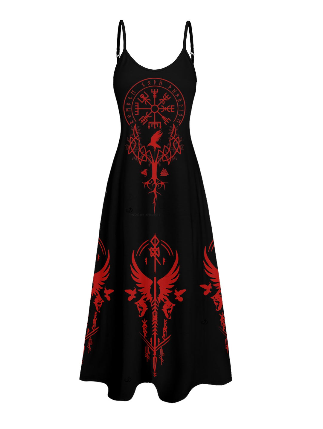 Gothic Clock Geometric Print Pocket Spaghetti Strap Long Dress