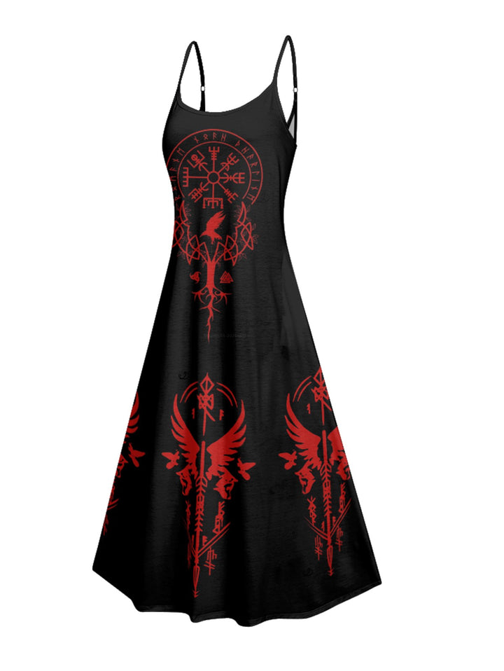 Gothic Clock Geometric Print Pocket Spaghetti Strap Long Dress