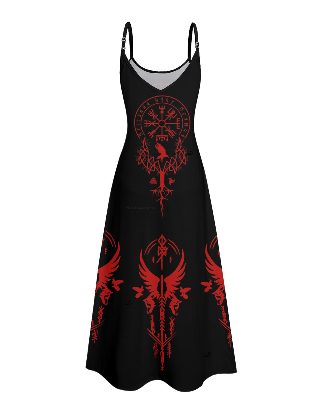Gothic Clock Geometric Print Pocket Spaghetti Strap Long Dress