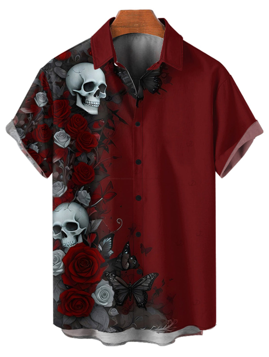 Men's Gothic Shirt Rose Skulls Butterfly Print Button Up Shirt