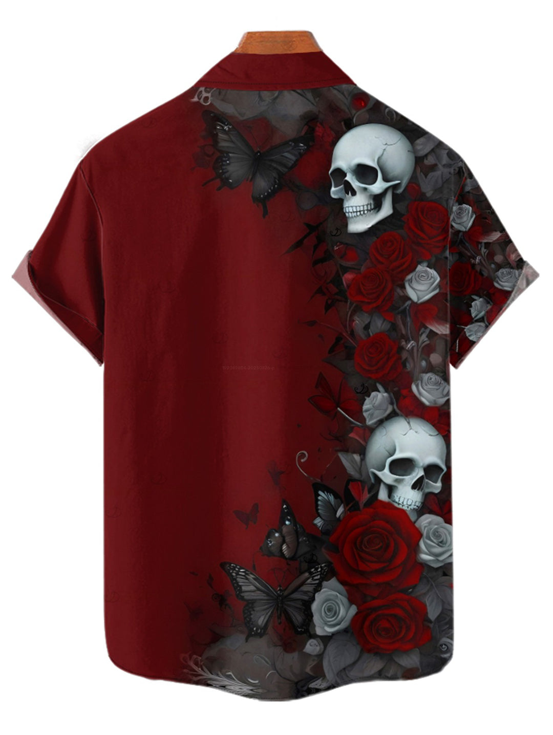 Men's Gothic Shirt Rose Skulls Butterfly Print Button Up Shirt