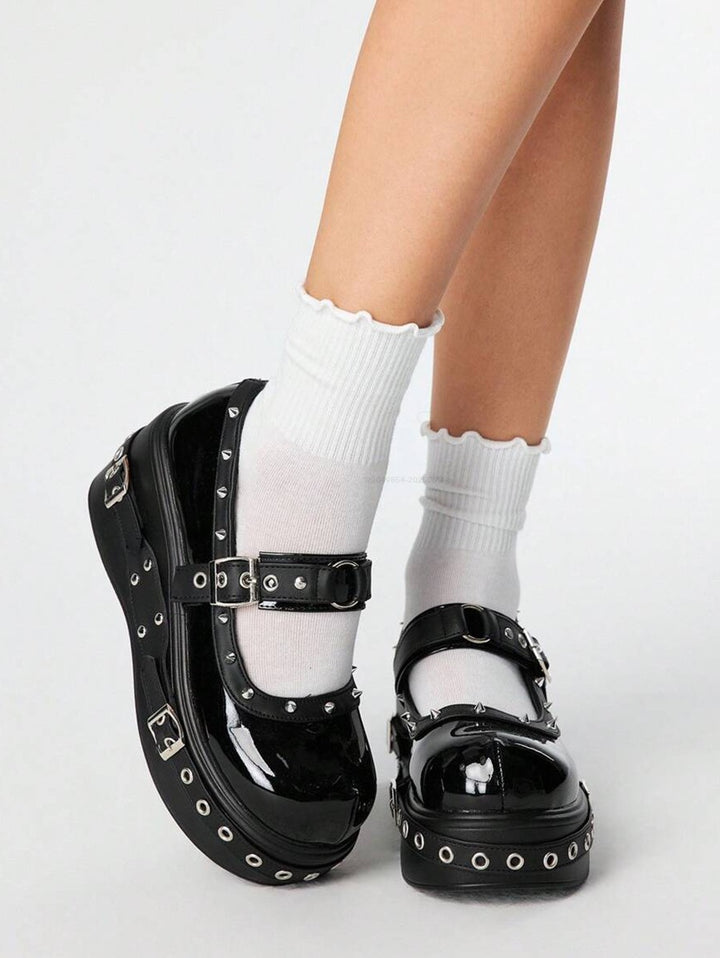 Gothic Shoes Grommet Buckle Strap Rivet Punk Shoes