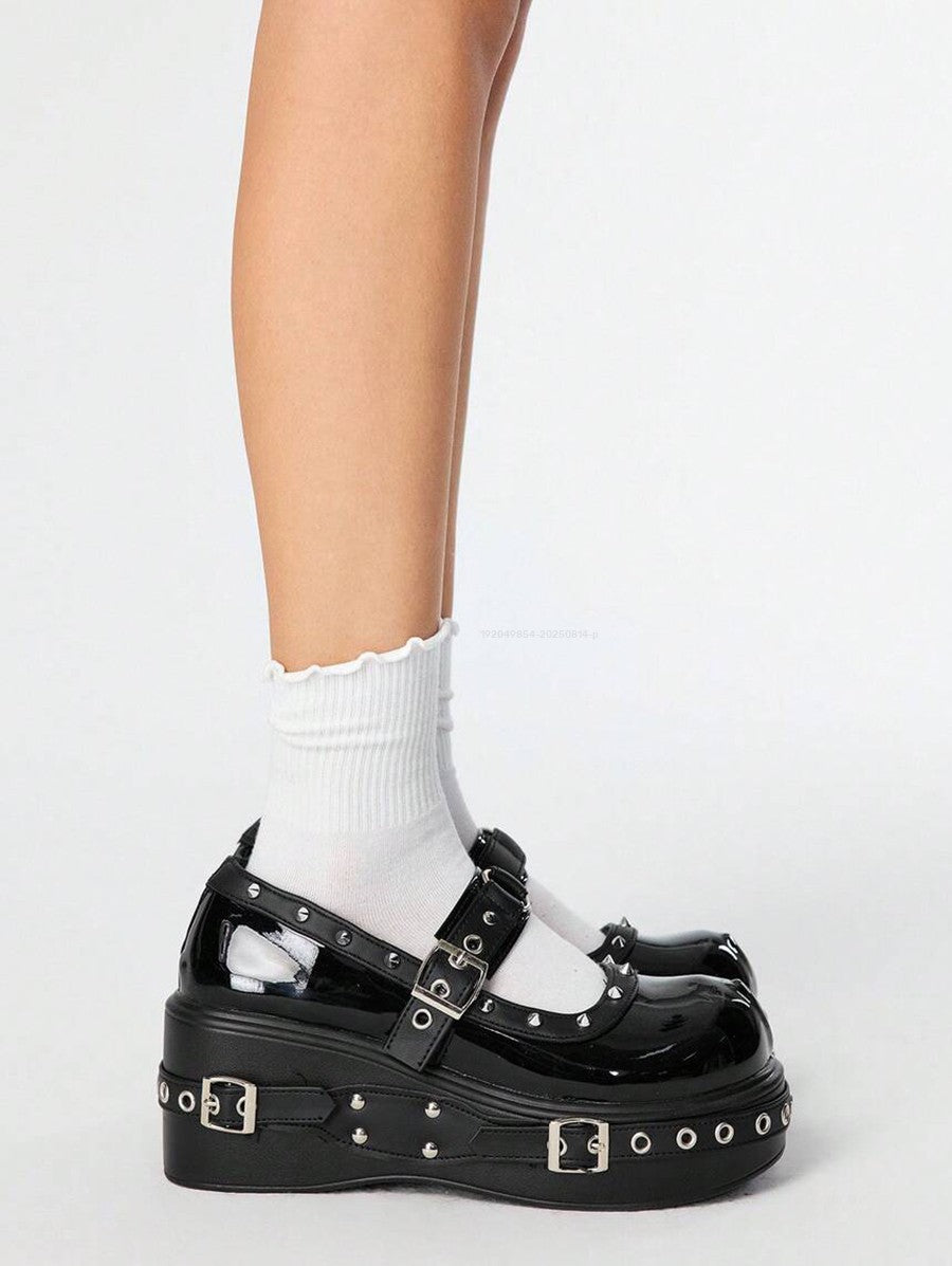 Gothic Shoes Grommet Buckle Strap Rivet Punk Shoes