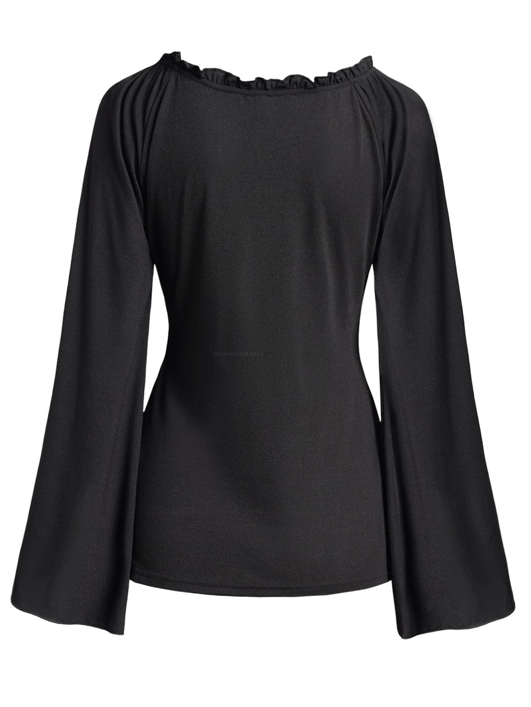 Gothic Lace Up Ruffle Flare Sleeve Trim Top