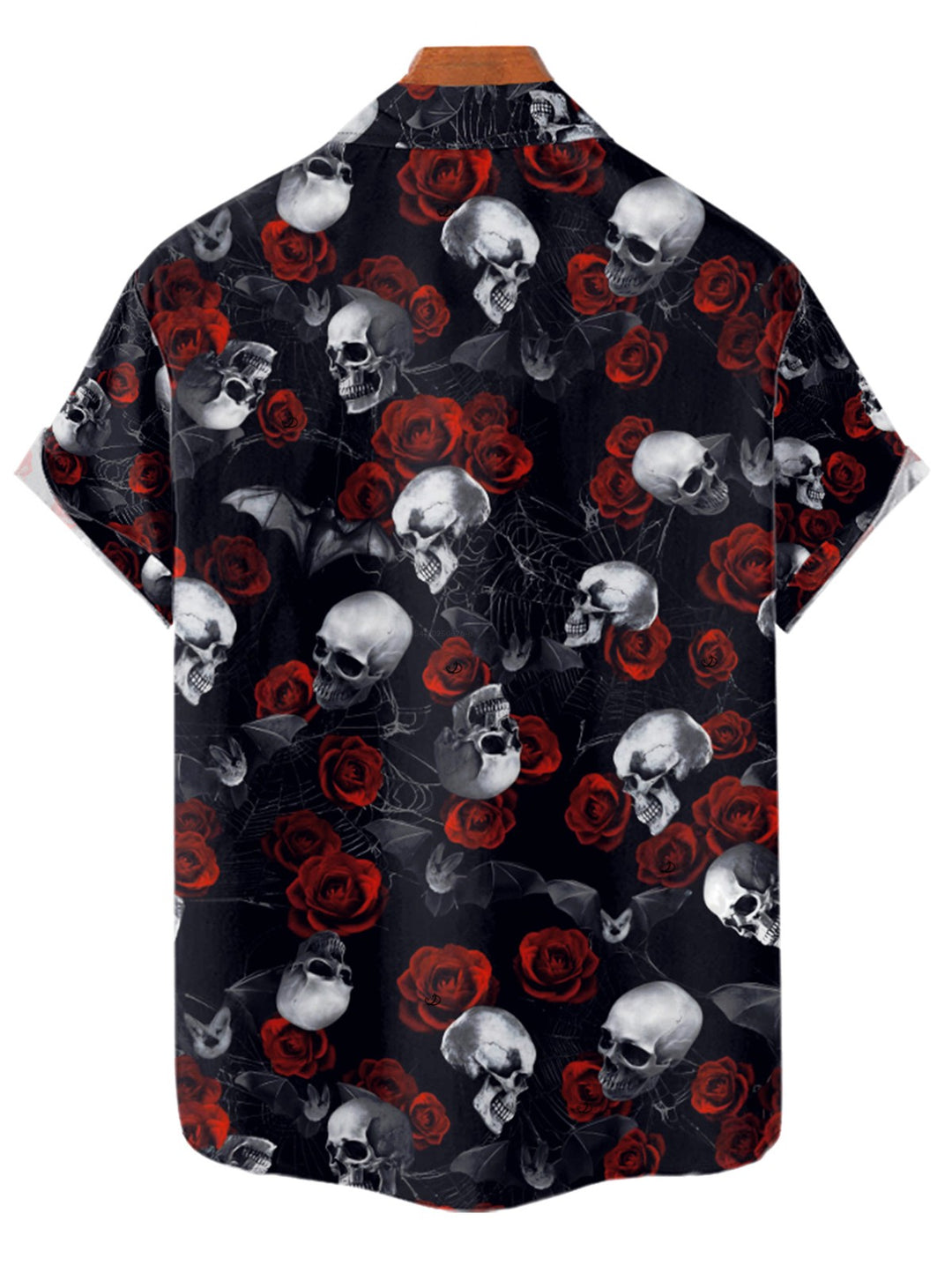 Men's Gothic Rose Skulls Bat Print Button Up Halloween Shirt