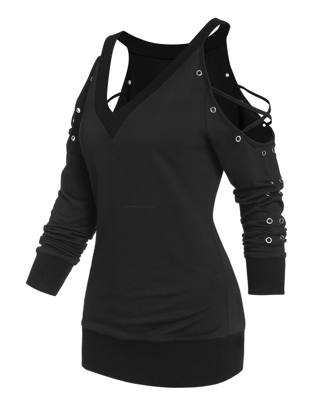 Gothic Crisscross Open Shoulder Eyelet T Shirt