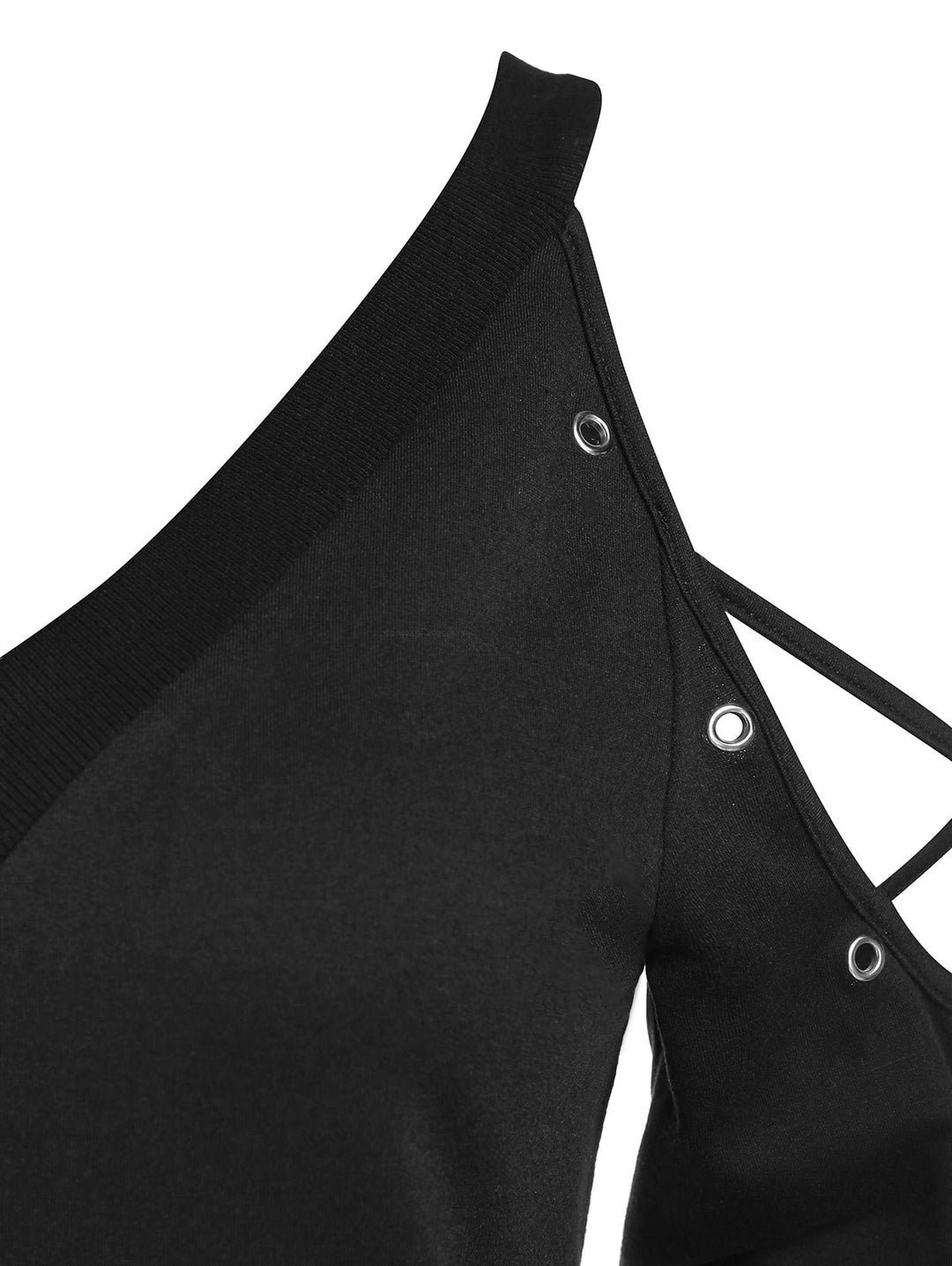 Gothic Crisscross Open Shoulder Eyelet T Shirt