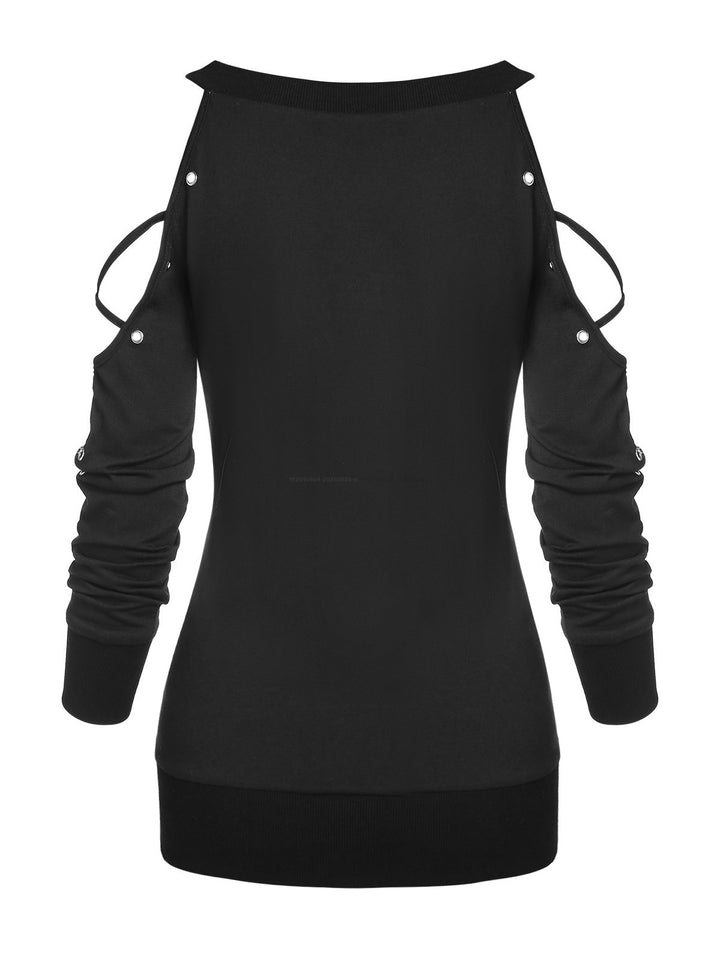 Gothic Crisscross Open Shoulder Eyelet T Shirt