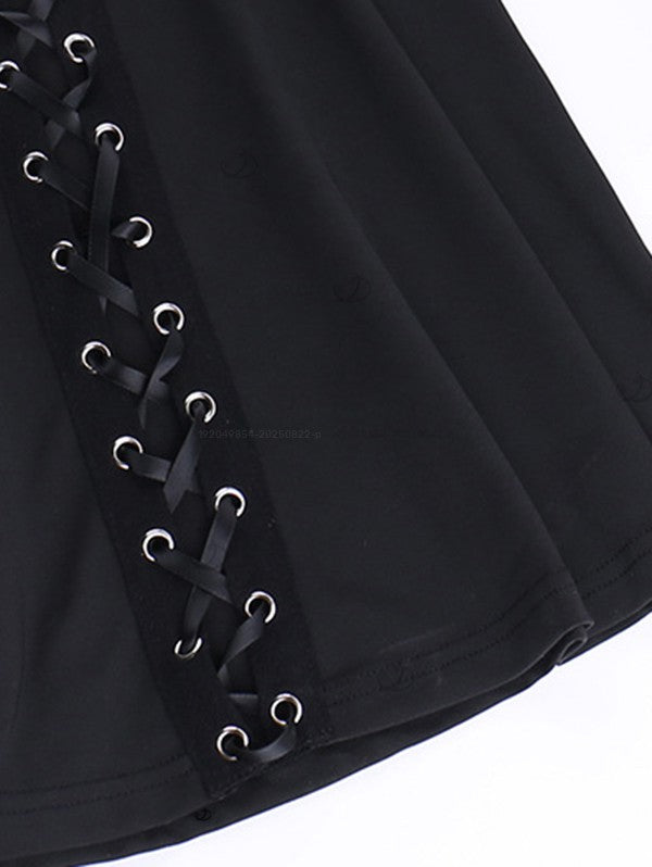 Solid Color Lace Up Flare Pants Hollow Out Elastic Waist Long Pants