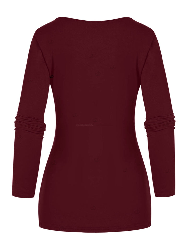 Gothic Top Grommet O-ring Cut Out Long Sleeve Top- Red