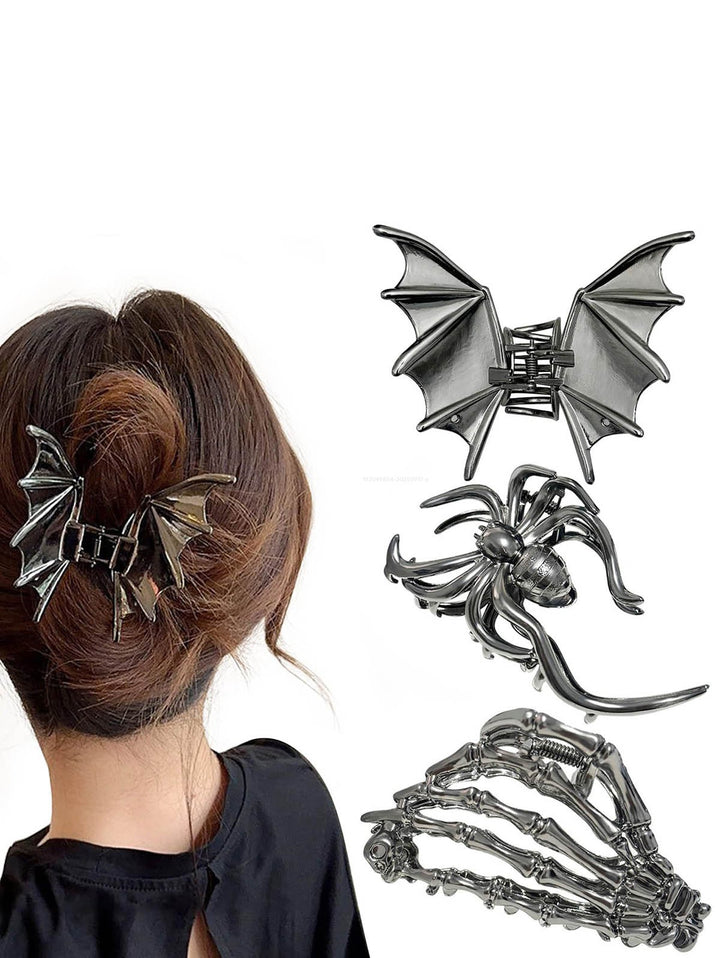 3pcs Gothic Halloween Hair Claws Spider Skeleton Bat Hair Claws