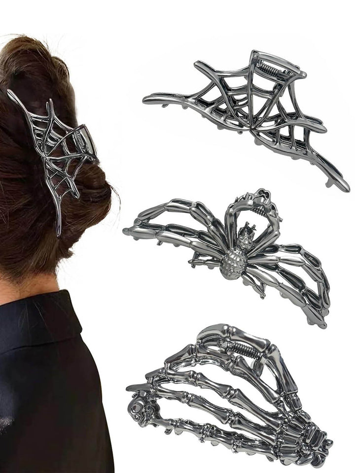 3pcs Gothic Halloween Hair Claws Spider Web Skeleton Hair Claws