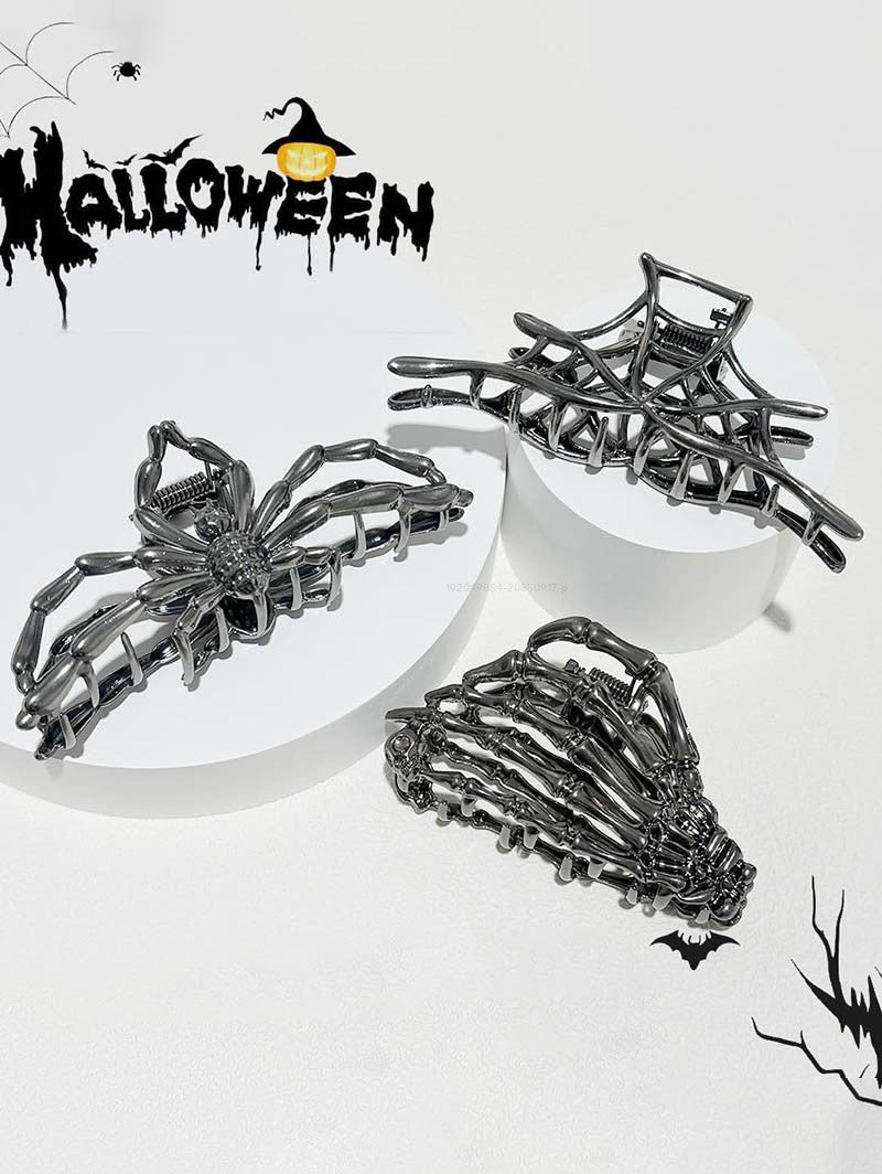 3pcs Gothic Halloween Hair Claws Spider Web Skeleton Hair Claws