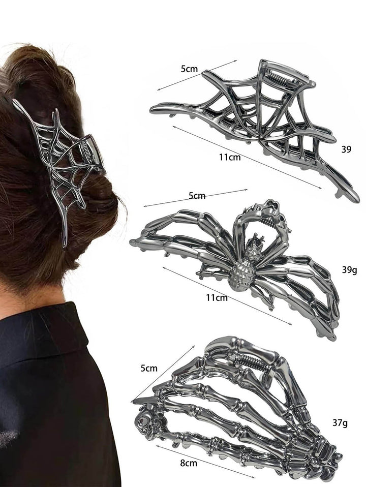 3pcs Gothic Halloween Hair Claws Spider Web Skeleton Hair Claws