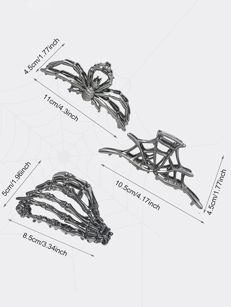 3pcs Gothic Halloween Hair Claws Spider Web Skeleton Hair Claws