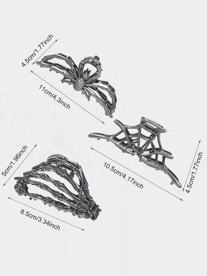 3pcs Gothic Halloween Hair Claws Spider Web Skeleton Hair Claws