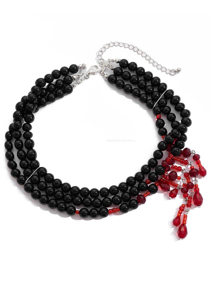 Halloween Necklace Colorblock Beaded Faux Gem Layered Choker