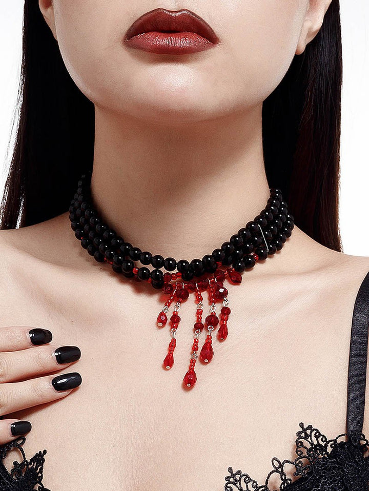 Halloween Necklace Colorblock Beaded Faux Gem Layered Choker