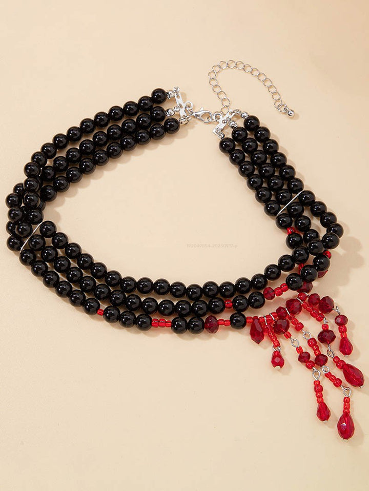 Halloween Necklace Colorblock Beaded Faux Gem Layered Choker