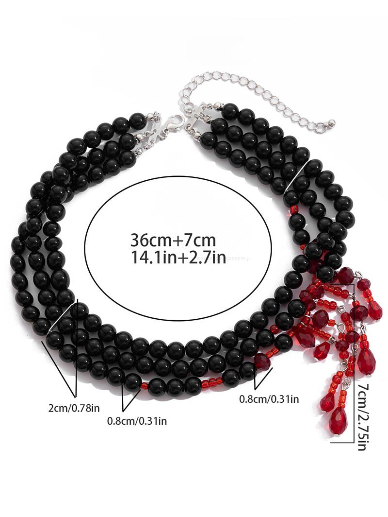 Halloween Necklace Colorblock Beaded Faux Gem Layered Choker