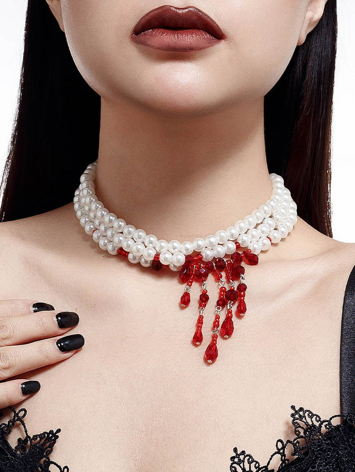 Halloween Necklace Colorblock Beaded Faux Gem Layered Choker