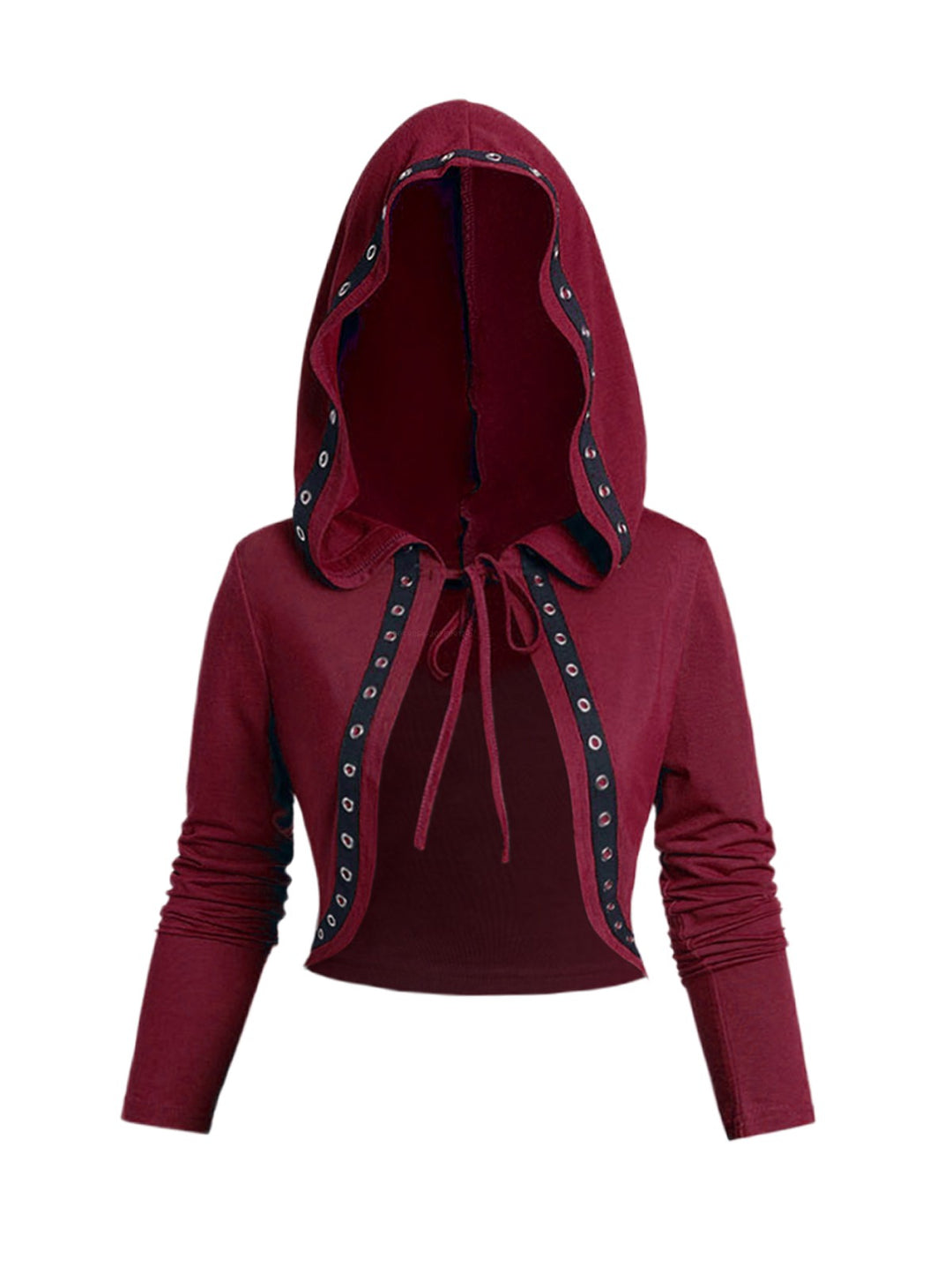 Red Grommet Tie Hooded Top & Black Sleeveless A Line Cami Dress Set