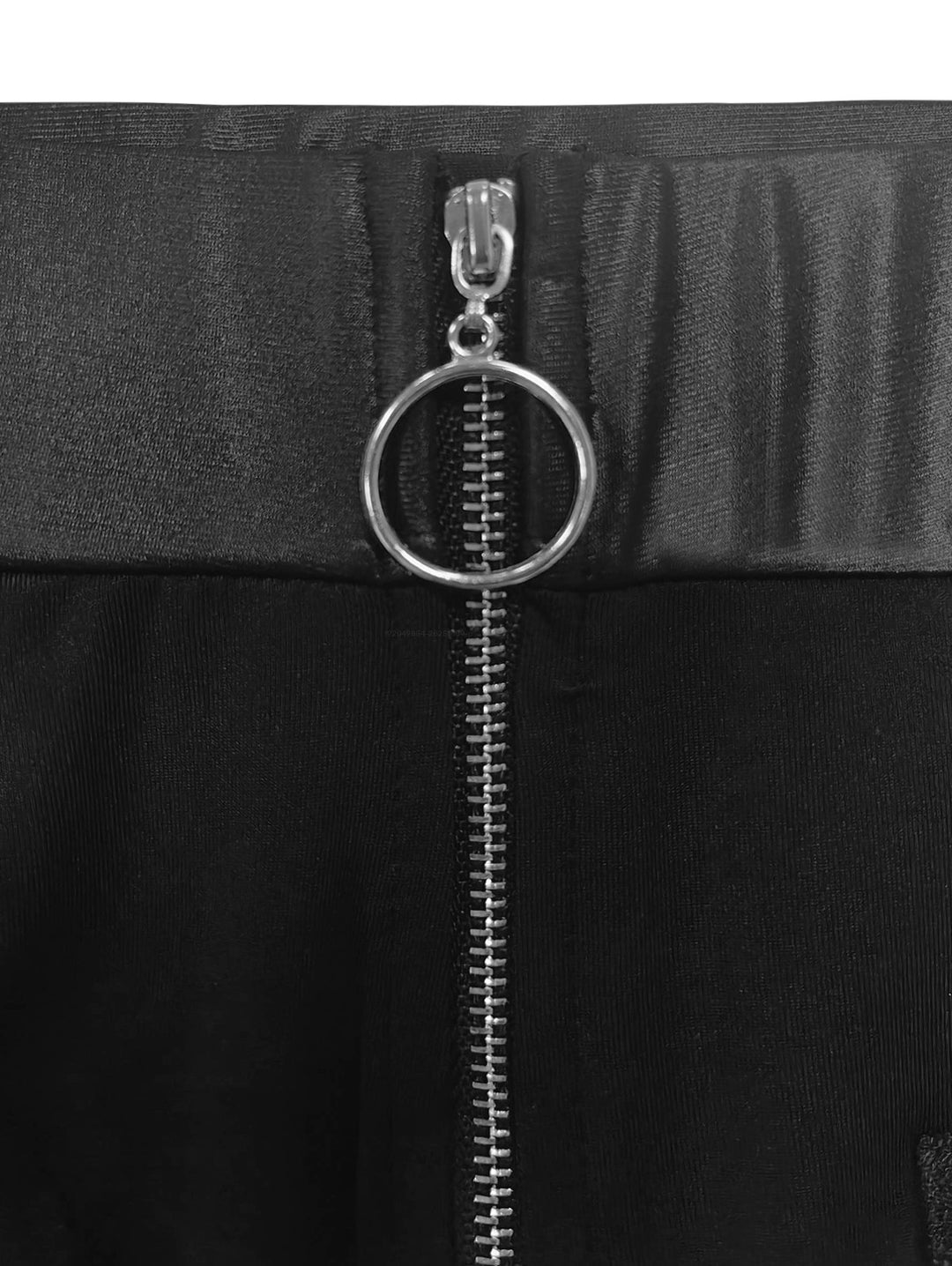 Gothic Solid Color O Ring Zipper Buckle Strap Skinny Leggings