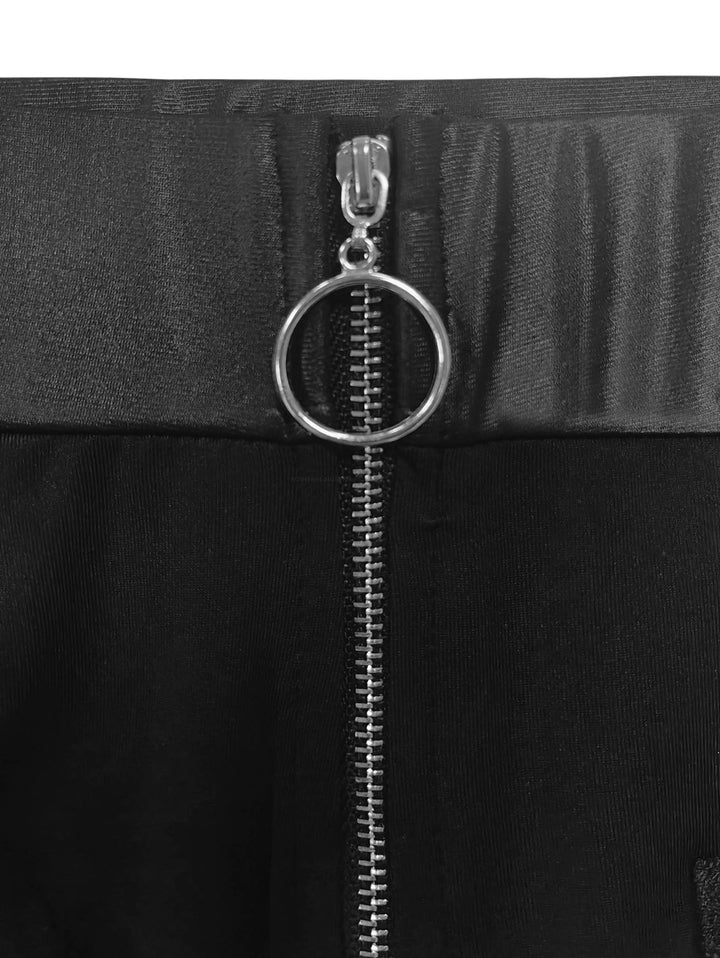 Gothic Solid Color O Ring Zipper Buckle Strap Skinny Leggings